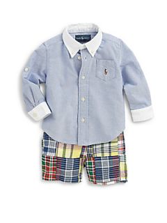 Ralph Lauren Infants Two Piece Oxford Shirt & Madras Shorts Set   Blue Oxford