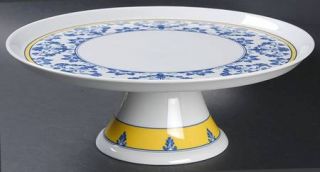 Vista Alegre Pavilion Footed Cake Plate, Fine China Dinnerware   Yellow Border,B