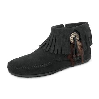 Minnetonka Womens Concho/Feather Side Zip Boot   Black   520 BLACK 6.5, 6.5 Boot