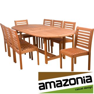 Amelia Eucalyptus Wood 9 piece Extendable Outdoor Dining Set (Solid Eucalyptus Grandis wood Wood is certified by the FSC (Forest Stewardship CouncilIncludes a bottle of protective sealer Finish BrownCushions not includedTable dimensions 29 inches high x