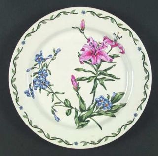 International Terrace Blossoms Dinner Plate, Fine China Dinnerware   Pink & Blue