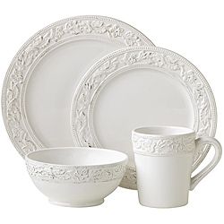 Pfaltzgraff 16 piece Country Cupboard Dinnerware Set (EarthenwareFine china WhiteMicrowave safe YesOven safe NoCare instructions Dishwasher safeSet IncludesFour (4) dinner platesFour (4) salad plates Four (4) soup/cereal bowls Four (4) mugs Dimensions