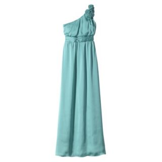 TEVOLIO Womens Plus Size Satin One Shoulder Rosette Maxi Dress   Blue Ocean  