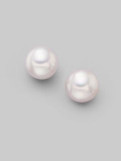 Mikimoto 7MM White Akoya Cultured Pearl & 18K White Gold Stud Earrings   No Colo