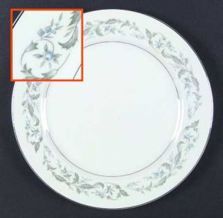 Rose (Japan) Louise Dinner Plate, Fine China Dinnerware   Blue Floral, Gray Leav
