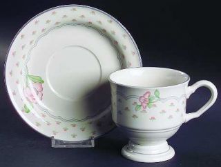 Sango Rose Chintz Footed Cup & Saucer Set, Fine China Dinnerware   Pink Flowers,