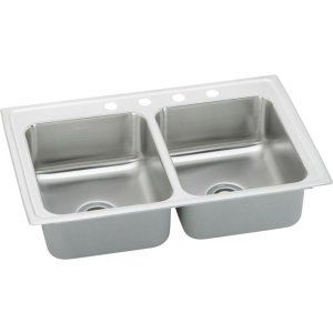 Elkay PSR43224 Pacemaker Top Mount 4 Hole Double Bowl Kitchen Sink, Stainless St