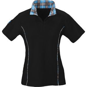 Riding Sport Plaid Trim Zip Mock  s/s Black/blue Xs