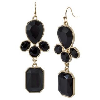 Earrings with Hanging Crescents and Black Stones   Gold/Black