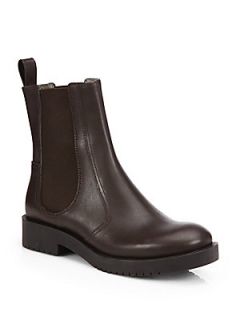 Jil Sander Navy Leather Ankle Boots   Dark Brown