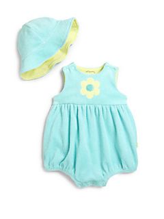 Offspring Infants Two Piece Daisy Romper & Hat Set   Blue