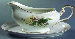 Grace Wood Lily Gravy Boat & Underplate, Fine China Dinnerware   Wood Lily Flowe