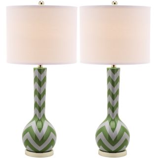 Chevron Long Neck Ceramic 1 light Green Table Lamps (set Of 2)