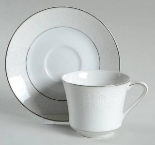 Crown Empire Princess Flat Cup & Saucer Set, Fine China Dinnerware   White Flowe