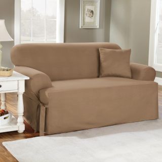 Sure Fit Cotton Duck T Cushion Sofa Slipcover Blue Stone   33061