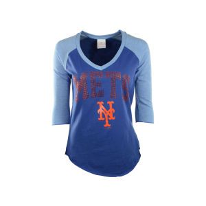 New York Mets 5th & Ocean MLB Womens Athletic Three Quarter Sleeve V Neck Raglan T Shirt