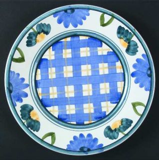 Caleca Arioso Luncheon Plate, Fine China Dinnerware   Blue & Yellow Plaid And Fl