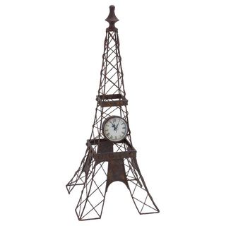 Eiffel Tower Iron Structure Mounted Clock (Rust free premium grade metal alloy Finish Black quartz wall clock/li)