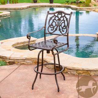 Christopher Knight Home Casselberry Cast Aluminum Outdoor Copper Bar Stool (Shinny copperFeatures intricate details on the backrest, diamond mesh seatSome Assembly RequiredSturdy constructionNeutral colors to match any outdoor decorIdeal for entertaining 
