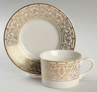 Mikasa Victorian Gold Flat Cup & Saucer Set, Fine China Dinnerware   Gold Scroll