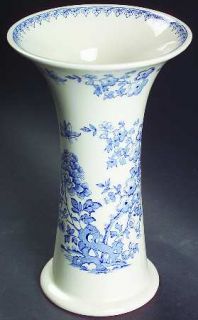 Masons Manchu Blue Flared Vase, Fine China Dinnerware   Blue Floral,Scroll,Butt