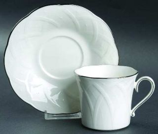 Mikasa White House Platinum Flat Cup & Saucer Set, Fine China Dinnerware   Bone,