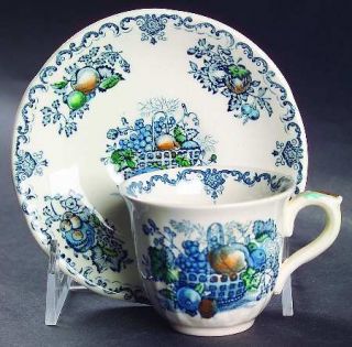 Masons Fruit Basket Blue Multicolor Flat Demitasse Cup & Saucer, Fine China Din