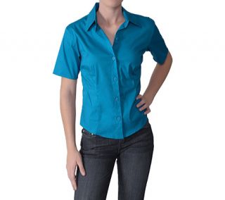 Womens Journee Collection Half Sleeve Fitted Blouse   Blue Short Sleeve Shirts