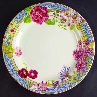 Gien Millefleurs Dinner Plate, Fine China Dinnerware   Colored Floral On Blue&Gr