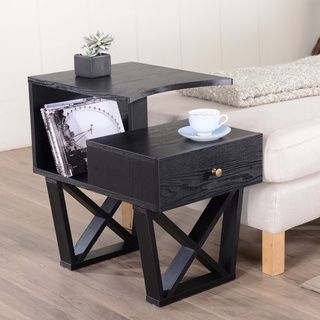 Furniture Of America Sky Black Contemporary Side Accent Table (MDF, veneersFinish BlackOverall dimension 24.37 inches high x 15.75 inches wide x 24 inches deepAssembly Required )