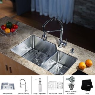 Kraus Kitchen Combo Set Stainless Steel 32 inch Undermount Sink With Faucet