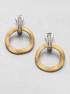 Marco Bicego Diamond & 18K Yellow Gold Hoop Drop Earrings   Gold