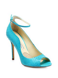 Brian Atwood Myrta Python Ankle Strap Pumps   Sea Green