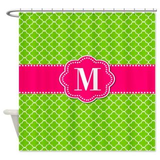  Lime Green Pink Monogram Shower Curtain  Use code FREECART at Checkout
