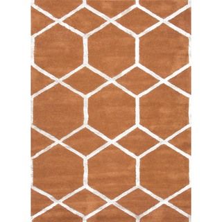 Hand tufted Orange Spice Modern Geometric Wool/silk Rug (8 X 11)