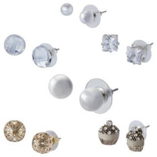 6 Piece Assorted Designs Stud Earrings Set   Clear/Silver/Gold