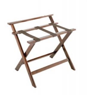 CSL Foodservice & Hospitality Wooden Luggage Rack w/ Brown Straps & High Back, Walnut