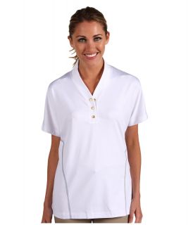 Cutter & Buck DryTec S/S Zen Flower Polo Top Womens Short Sleeve Knit (White)