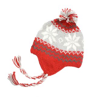 Hand crochet Leisureland Red Snowflake Beanie Hat (60 percent acrylic/ 40 percent wool Pom pom and braided earflap embellishmentsOne size fits most )