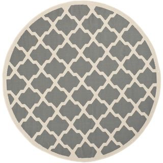 Safavieh Indoor/ Outdoor Courtyard Anthracite/ Beige Rug With Geometric Pattern (710 Round)
