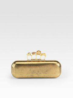 Alexander McQueen Metallic Knuckle Box Clutch   Gold