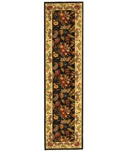 Handmade Paradise Black Wool Runner (26 X 12) (NavyPattern FloralMeasures 0.375 inch thickTip We recommend the use of a non skid pad to keep the rug in place on smooth surfaces.All rug sizes are approximate. Due to the difference of monitor colors, some