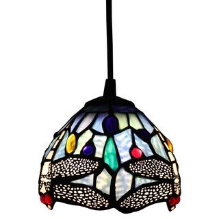 Amora Lighting Tiffany Style Dragonfly Hanging Pendant Lamp