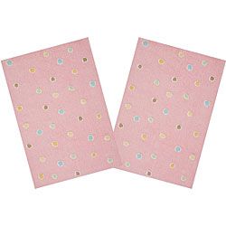 Set Of 2 Handmade Pink Dots Cotton Rugs (26 X 42)