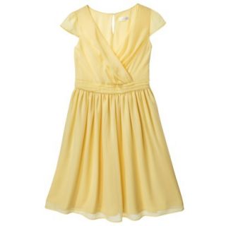 TEVOLIO Womens Chiffon Cap Sleeve V Neck Dress   Yellow   6