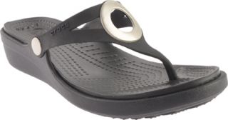 Womens Crocs Sanrah Wedge Flip Flop   Black/Black Casual Shoes