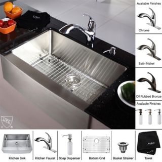 Kraus KHF20030KPF2210KSD30ORB 30 inch Farmhouse Single Bowl Stainless Steel Kitchen Sink with Oil Rubbed Bronze Kitchen Faucet and Soap Dispenser