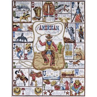 Cowboy Abc Counted Cross Stitch Kit 16x20 14 Count (20x16 inches. Designer Krista Hamrick. Made in USA. )