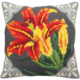 Lys Orange Pillow Cross Stitch Kit