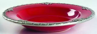 Arthur Court Holly Large Rim Soup Bowl, Fine China Dinnerware   All Red W/Pewter